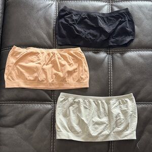 Set of Three Bandeau Tops - Black, Peach, and Cream - Tag-less and Seamless